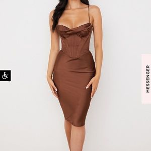 House of CB MYRNA Chocolate Satin Corset Slip Dress